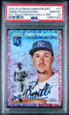 Vinnie Pasquantino 2023 Topps Platinum Anniversary Toile Cream Fuchsia RC PSA 10 - Image 1 of 2