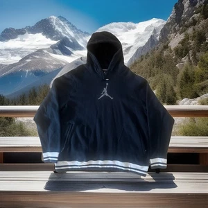 JORDAN VARSITY STRIPE JUMP-MAN PULLOVER HOODIE BLACK/WHITE MENS SIZE 2XL - Picture 1 of 7