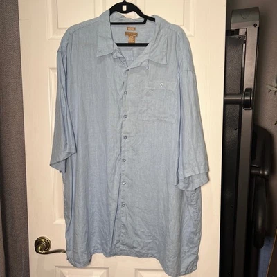 Bruno Pure Linen Mens 4XLT Blue Button Down Shirt Short Sleeve Big and Tall - Image 1 of 4