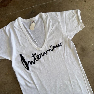 70s - 80s VINTAGE ANDY WARHOL INTERVIEW MAGAZINE PROMO V-NECK T-SHIRT ADULT SZ S - Image 1 of 4