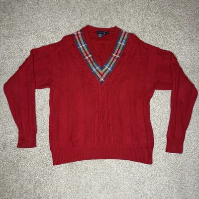 Vintage Nautica Knit Sweater Men's Size Medium V Neck Red Pullover 90's Y2K - Image 1 of 4
