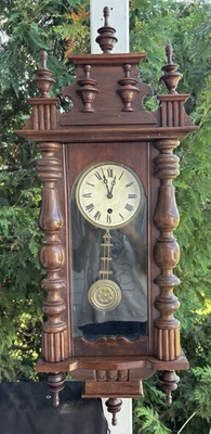 Antique C 1910 Junghans Walnut Vienna Regulator Wall Clock - RUNS GOOD - Image 1 of 4