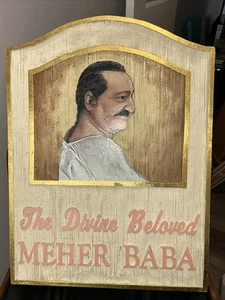 Vintage Wood Carved Sign Avtar Meher Baba 24”x18”x2” - Picture 1 of 9