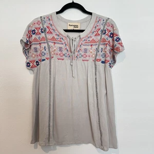 Savanna Jane grau bestickt Western Boho Kurzarm Top Gr. M - Bild 1 von 5