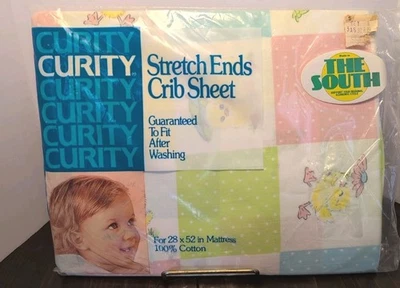Curity Stretch End Crib Sheet Pastels Yellow Chick 28x 52 100% Cotton Vtg Sealed - Image 1 of 4