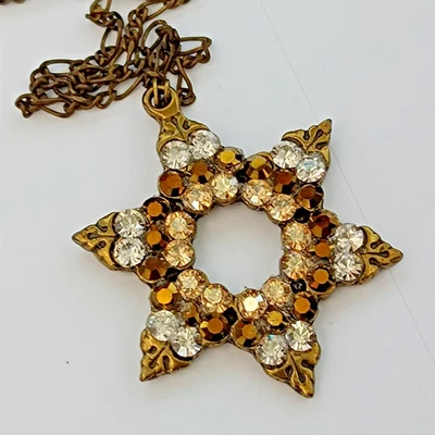 Collar Michal Negrin Estrella de David Champagne Dorado Marrón Grande Israel Regalo Foto 1 de 4