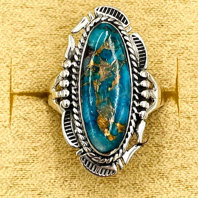 Кольцо из чистого серебра с бирюзой из меди Santa Fe Mojave S. 10 Southwestern Cowgirl - Изображение 1 из 4