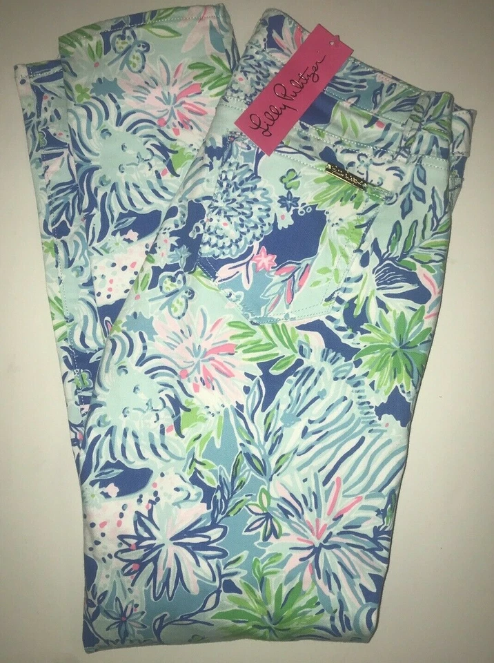 Lilly Pulitzer South Ocean SKINNY Coastal Blue Lion Around Size 6 Retail
