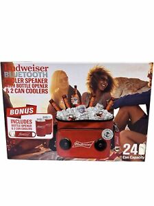 Budweiser Bluetooth Speaker Cooler Bag Bottle Opener & 2 Can Coolers New In Box
