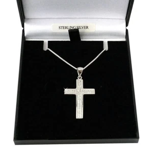 Grande de Plata Collar Cruz con Circonita para Mujer O Niña , 925 Ley Nuevo - Imagen 1 de 8