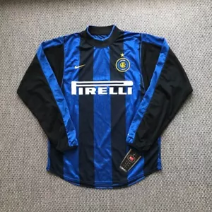 MINT INTER MILAN 2000 01 M L/S Home Jersey Maglia Shirt Nike Ronaldo Baggio - Picture 1 of 4