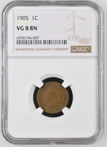 1905 Indian Head Cent Very Good NGC VG 8 Brown - Image 1 of 2
