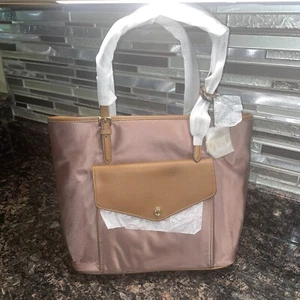 NWT MICHAEL KORS JET SET NYLON LEATHER DUSTY ROSE LARGE TOTE SHOULDER BAG NEW - Picture 1 of 16
