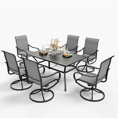 Juego de mesa y sillas de exterior de 7 piezas para 6 muebles de jardín para césped de patio Foto 1 de 4