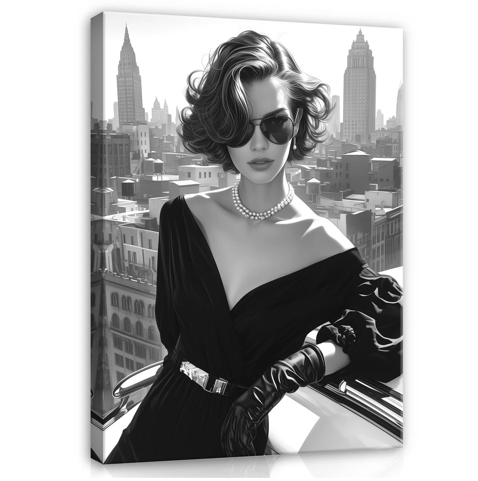FRAU SCHWARZ WEISS Leinwand Bilder Wohnzimmer groß Bild Leinwandbild Wandbilder - Bild 1 von 4