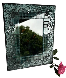 Ocean Blue Art Glass Picture Frame Iridescent Tiles Velvet Back Elegant EUC - Picture 1 of 3