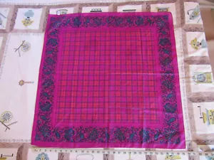 Bright Pink Square Scarf, Floral + Plaid Print, 29" Polyester, Pre-Owned - Picture 1 of 4