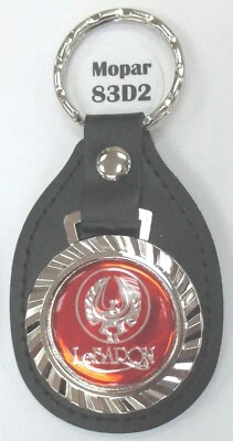 Red CHRYSLER LeBARON 83D2 Royal Black Leather/Chrome KeyRing 1987 1988 1989 1990 - Image 1 of 4