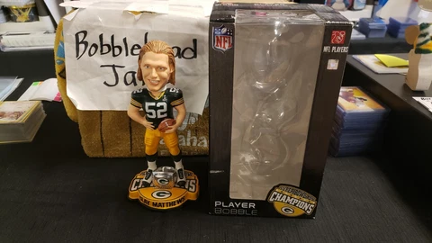 NIB CLAY MATTHEWS SUPER BOWL XLV GREEN BAY PACKERS YELLOW RING BASE BOBBLEHEAD Cover