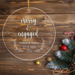Merry and Engaged Ornament First Christmas Engaged Gift for Her 2024 Couple - Picture 1 of 4