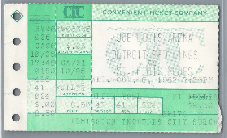 Mike Ilitch NEW NHL OWNER  10-6-1982 Ticket Stub Blues Wings Opening Night JOE - Image 1 of 4