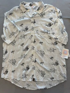 Lularoe Button Up Shirt Mens XL New Rayon Stunt Bike Print Collared Pocket - Picture 1 of 6