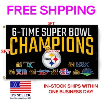 Pittsburgh Steelers Flag 3X5 FT Banner 6-Time Super Bowl Champions FREE Shipping - Image 1 of 4
