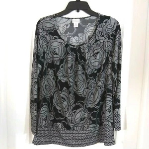 Motherhood Maternity Women's Small Top Pullover Gray Black Floral Longsleeve  - Picture 1 of 4