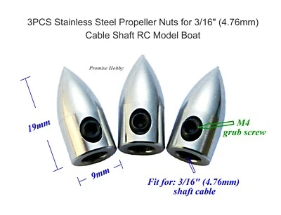 Stainless Steel Propeller Prop Nut for 3/16"  (4.76mm) Shaft Cable RC Model Boat - Image 1 of 4