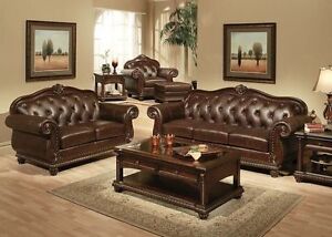 Formal Living Room Traditional Luxurious  Leather 2pc Sofa Set Sofa & Loveseat