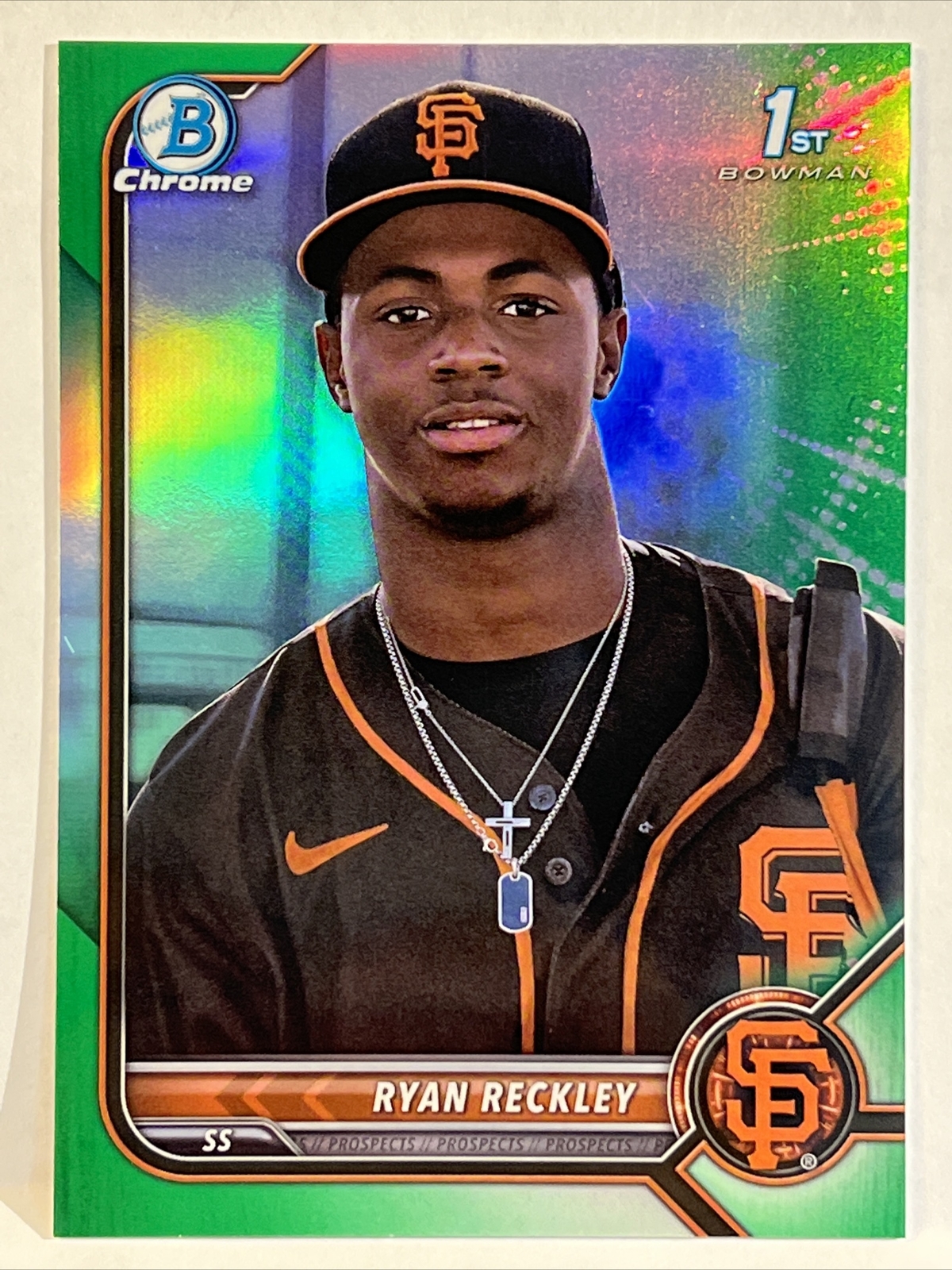 2022 Bowman Chrome RYAN RECKLEY #BCP-163 1st Green Refractor #21/99 Giants Z8