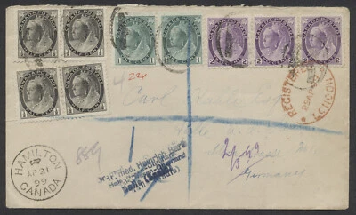 1899 Registered UPU Rate Cover Hamilton Canada to Germany  Victoria Numerals — 第 1/2 张图片