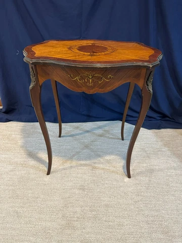 Vintage French Mahogany Inlaid Marquetry Parlor Center or Side Table Cover