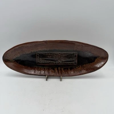 Studio Art Pottery Dish Sushi Server Tray, Artist Signed, 16 Inches Long - Image 1 of 4