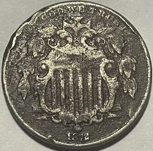 1872 Shield Nickel - Better Date - AG Details/Rim Damage. (lot 75) - Picture 1 of 2