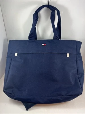 Tommy Hilfiger Tote Bag Beach Bag Denim Blue Large 16x13 TH Zippers - Image 1 of 4