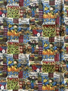 Susan Winget Fabric Vintage 1yd x 44” Give Thanks Harvest Autumn 1996 Scarecrow - Picture 1 of 3