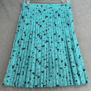 Vintage Pleated Skirt Women's Size 14 Teal Geometric Print by Chaus Petites - Picture 1 of 7