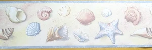 Sea Shells Starfish On The Beach Marine Light Blue Brown 6.75” Wallpaper Border - Picture 1 of 23