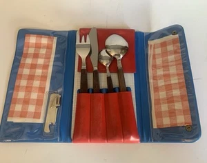 Vintage 60er 70er Jahre Picknick Besteck Set vierteilig Teakholz midcentury - Bild 1 von 11