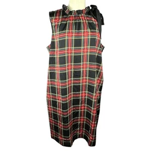 J CREW FACTORY Black Red Plaid Tartan Bow Neck Top Shift Women's Size 16 - Picture 1 of 6