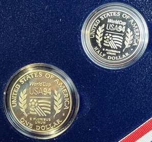 1994 S World Cup Soccer Proof Commemorative Silver Dollar & Clad Half 2 Coin Set - Picture 1 of 18