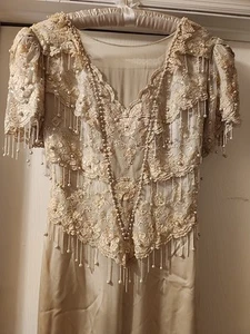 Vintage Seide Perlen Kleid Spitze Perlen Feder Schleppe S10, Gatsby Style, Hong Kong - Bild 1 von 24