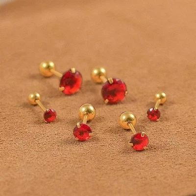 Women Hypoallergenic Red Small Round CZ Crystal Stud Earrings Set (3 Pairs) - Image 1 of 4