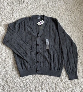 NUEVO NUEVO CON ETIQUETAS Oscar de la Renta Gris Diamante Tejido con Cable Cárdigan Suéter Para Hombre XXL 2XL - Imagen 1 de 10