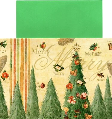 Merry Evergreen Christmas Tree Trees Greeting Cards By Punch Studio - Set of 4 - Image 1 of 3