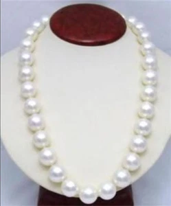 12mm White South Sea Shell Pearl Round Beads Necklace Long 25 Inches - Picture 1 of 3