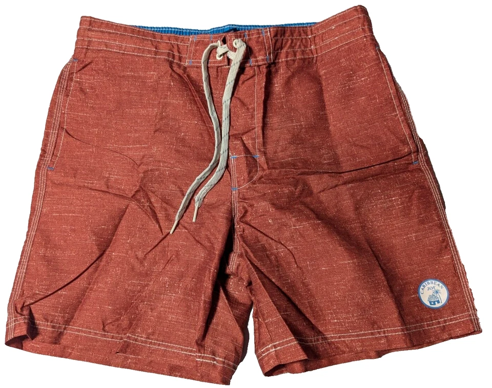 CARIBBEAN JOE Men Large Burnt Brown Built In Brief Drawstring 7" Swim Trunks - Image 1 of 4