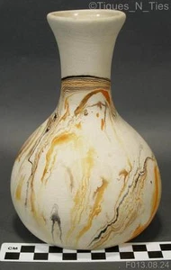 Vintage Early American Pottery Vase by Nemadji Orange Brown Black Swirls (GG) - Picture 1 of 5