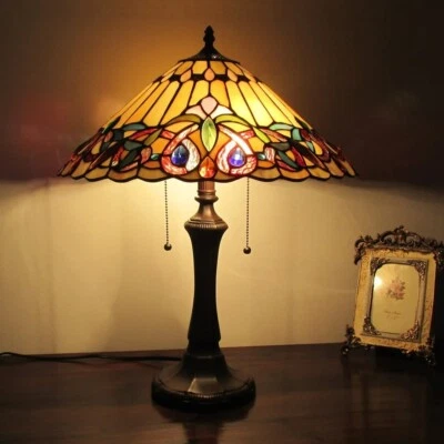 Lamp Tiffany Victorian Style Table Stained Glass Vintage Shade Light Desk Yellow - Image 1 of 4